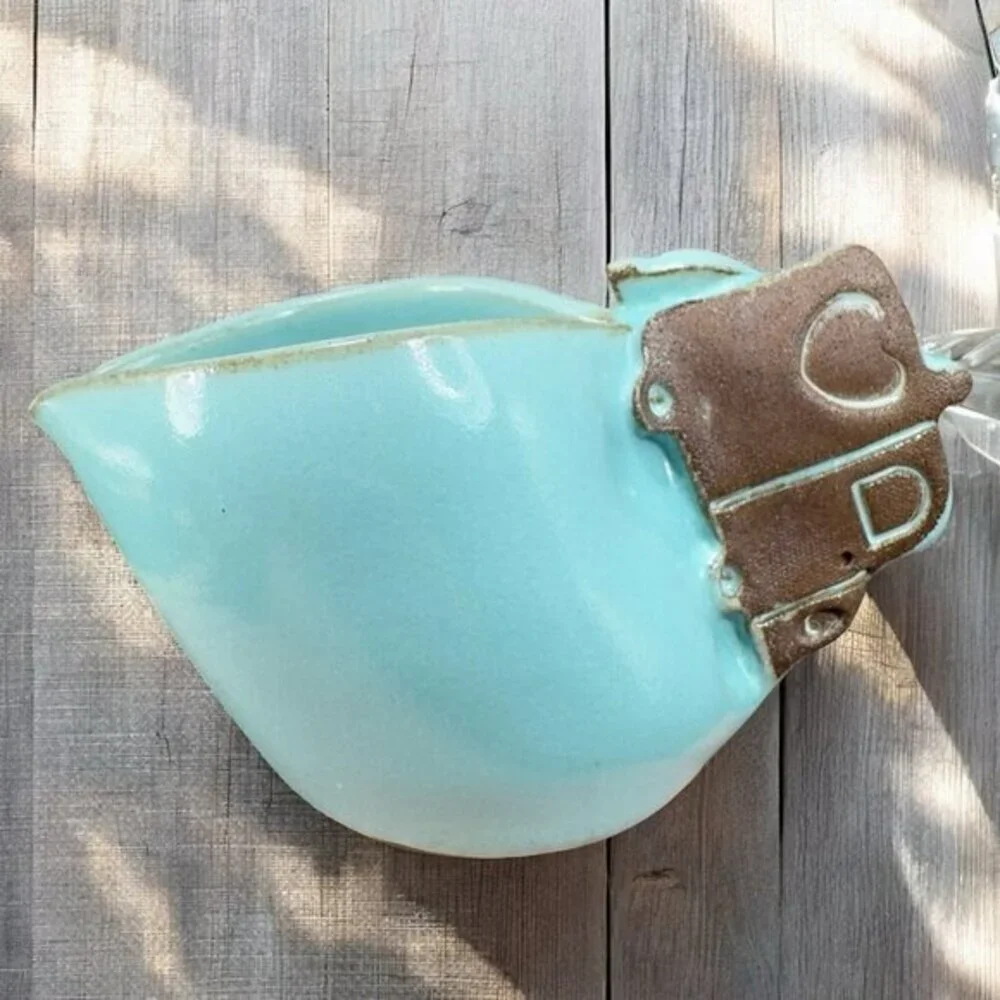 Hand Made Studio‎ Art Pottery Creamer Small Pitcher RedWare Teal Blue Glaze Dish